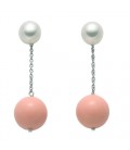 Orecchini Miluna corallo rosa perle e argento lunghi PER2067