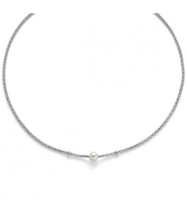 Collana con maglia coreana in argento e perla centrale Miluna PCL5797