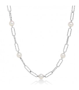 Collana con catena a maglia in argento con perla PCL6021B