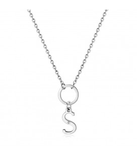 Collana girocollo in acciaio 316L con pendente a forma di lettera F e cristallo S'agapõ SHAC70
