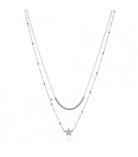 Collana doppio filo in acciaio charm cuore cristalli ematite S'agapõ SAR02